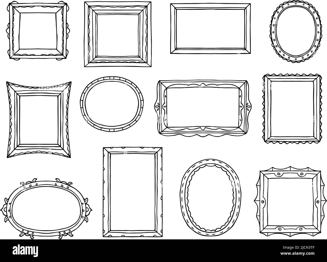 Hand drawn picture borders. Sketch photo frame, rectangular and round  shapes of vintage doodle frames vector set Stock Vector Image & Art - Alamy