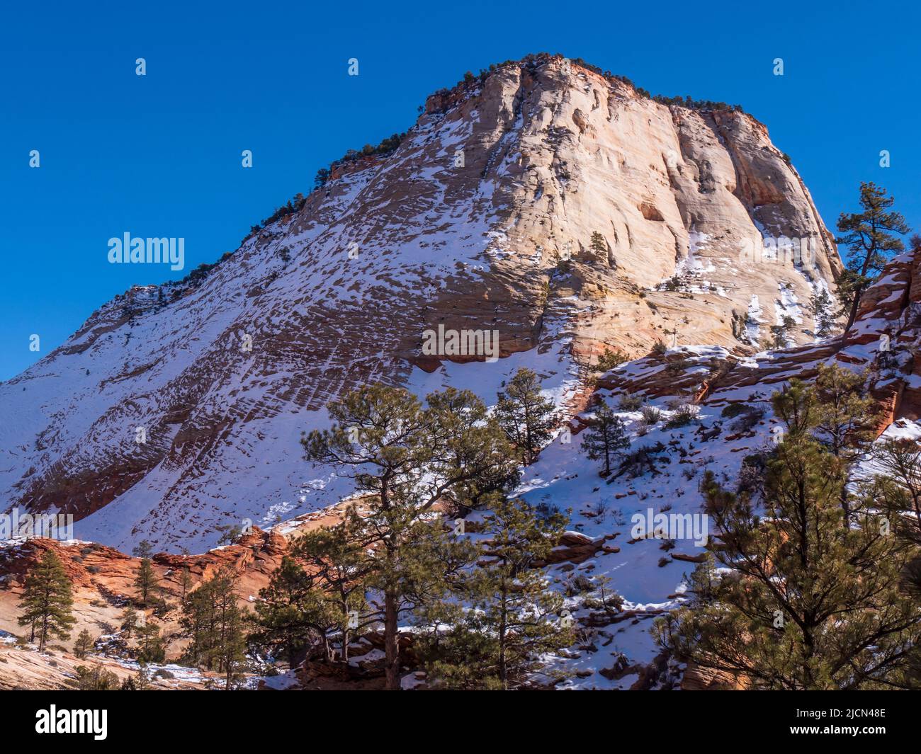 Cliffs along Zion-Mount Carmel Junction Highway, winter, Zion National Park, Utah. Stock Photo