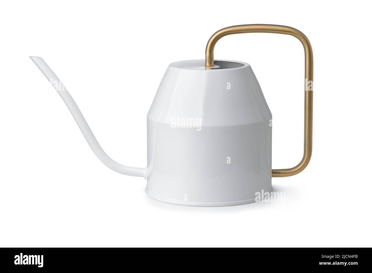 Side view of white metal watering can isolated on white Stock Photo