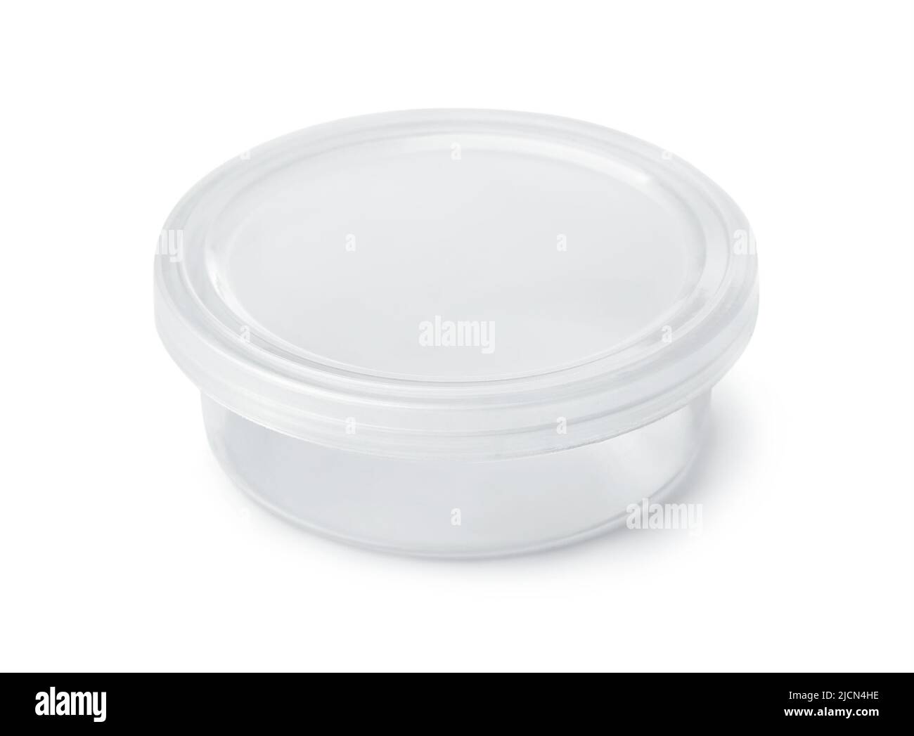 Transparent round plastic container isolated on white Stock Photo