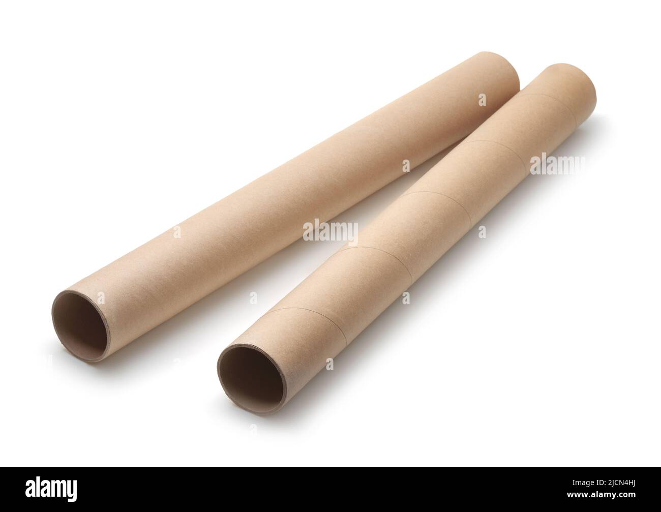 Two brown cardboard tubes isolated on white Stock Photo