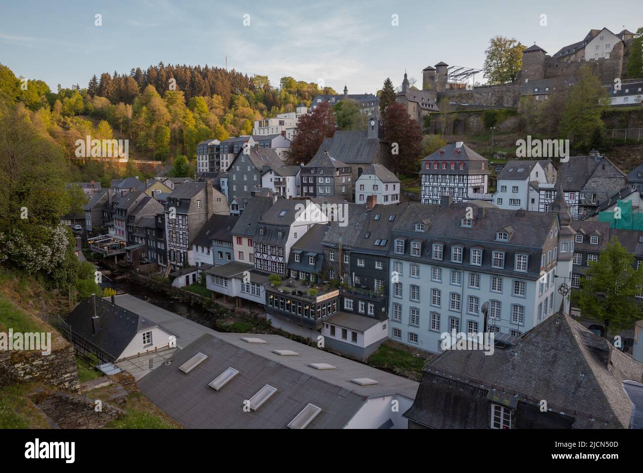 Cityscape of the old town of Monschau view from above Stock Photo