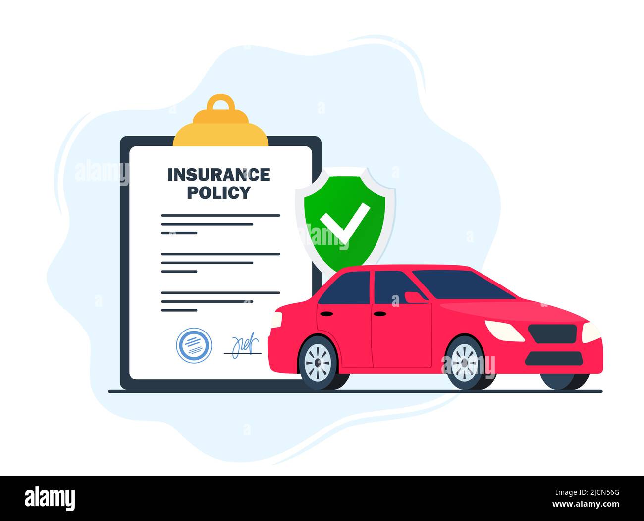 Car insurance concept. Insurance policy on clipboard and car. Document