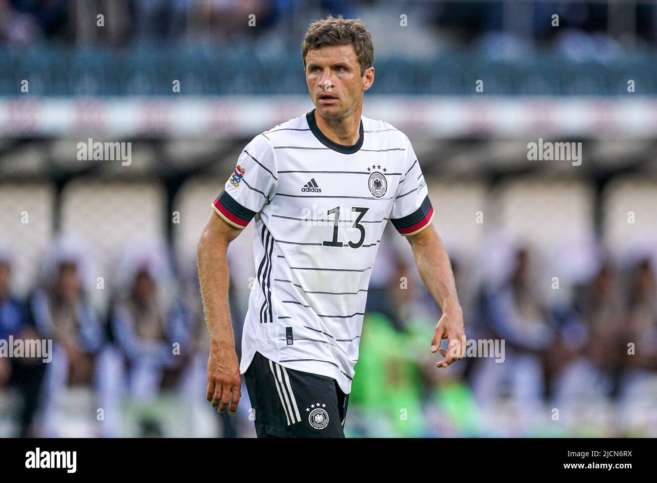 MöNCHENGLADBACH, GERMANY - JUNE 14: Thomas Muller of Germany during the UEFA Nations League match between Germany and Italy at Borussia-Park on June 14, 2022 in Mönchengladbach, Germany (Photo by Joris Verwijst/Orange Pictures) Stock Photo