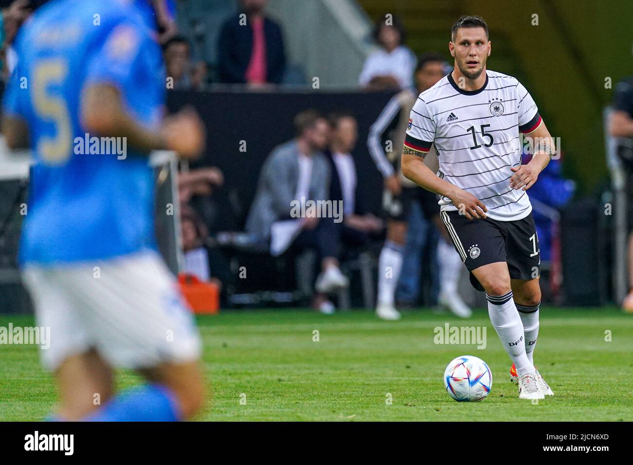 MöNCHENGLADBACH, GERMANY - JUNE 14: Niklas Sule of Germany during the UEFA Nations League match between Germany and Italy at Borussia-Park on June 14, 2022 in Mönchengladbach, Germany (Photo by Joris Verwijst/Orange Pictures) Stock Photo