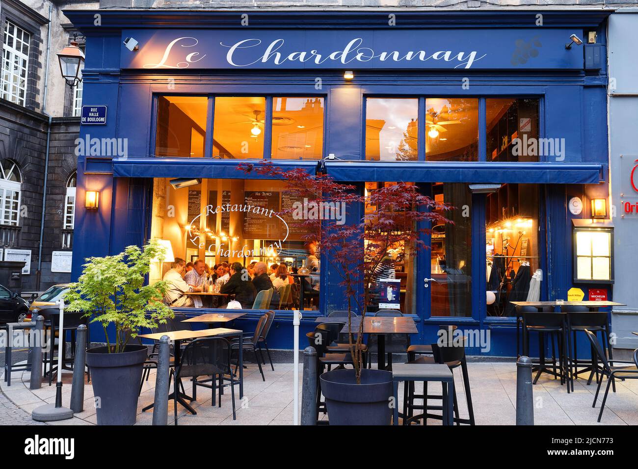 Le Chardonnay restaurant in historic centre of Clermont-Ferrand is a traditional French restaurant with original, tasty and generous cuisine. Stock Photo