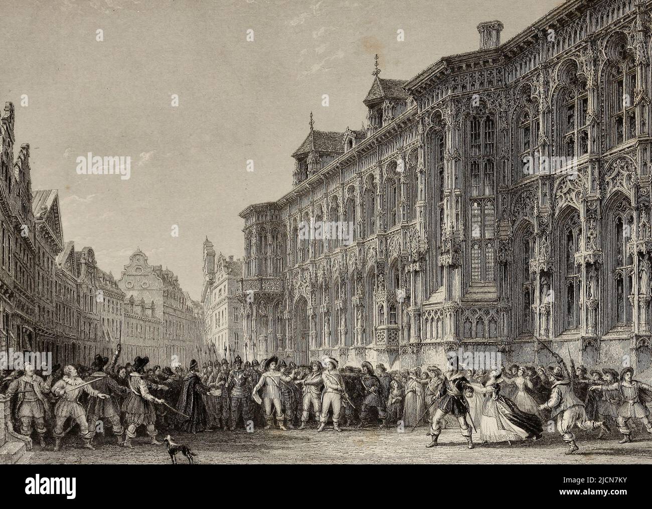 Town Hall with Insurrection of the People against Charles V - Ghent, Belgium Stock Photo