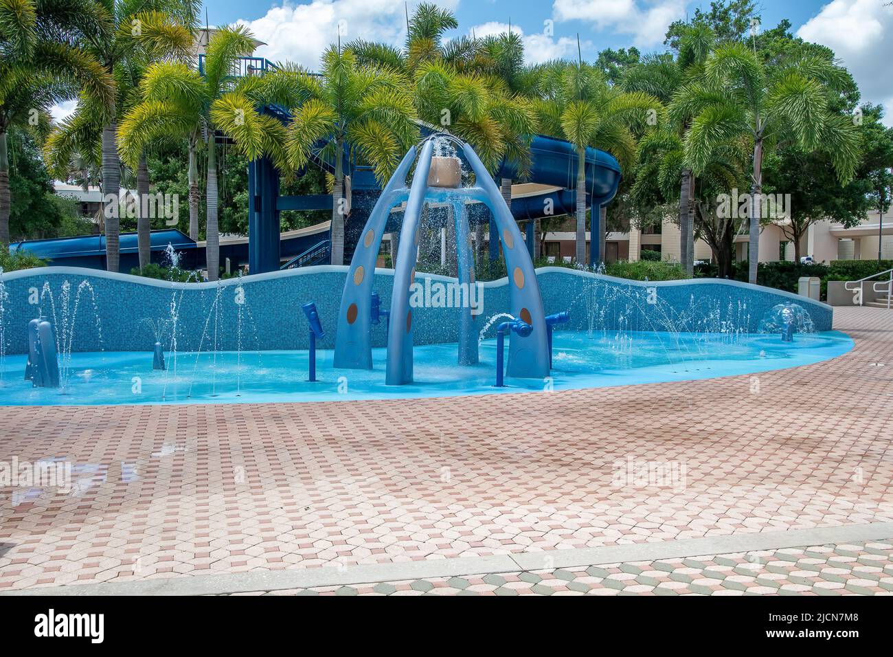 Swimming pool splash pad area at a hotel Stock Photo Alamy