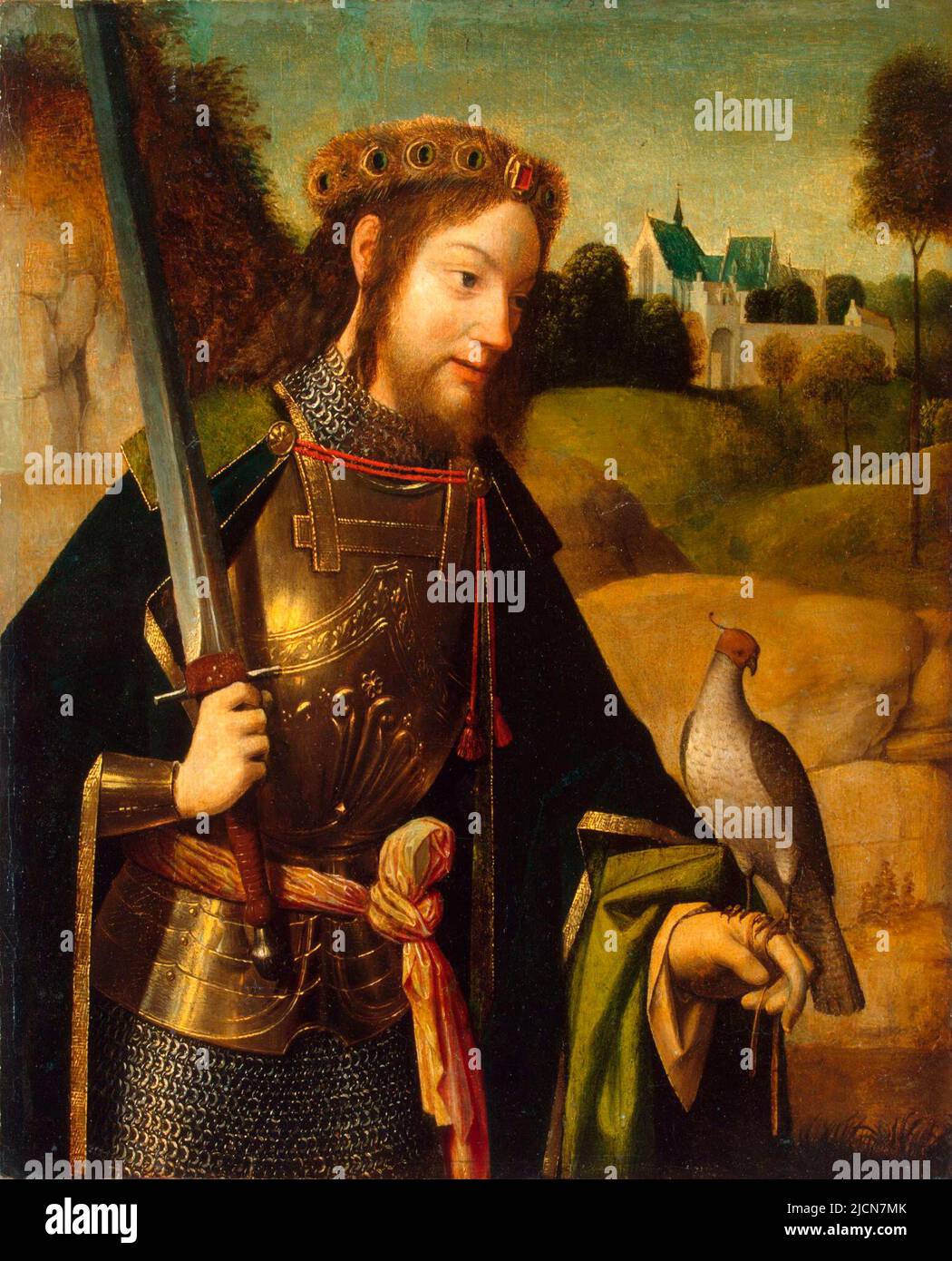 Saint Bavo with falcon and sword, by Geertgen tot Sint Jans, late 15th century Stock Photo