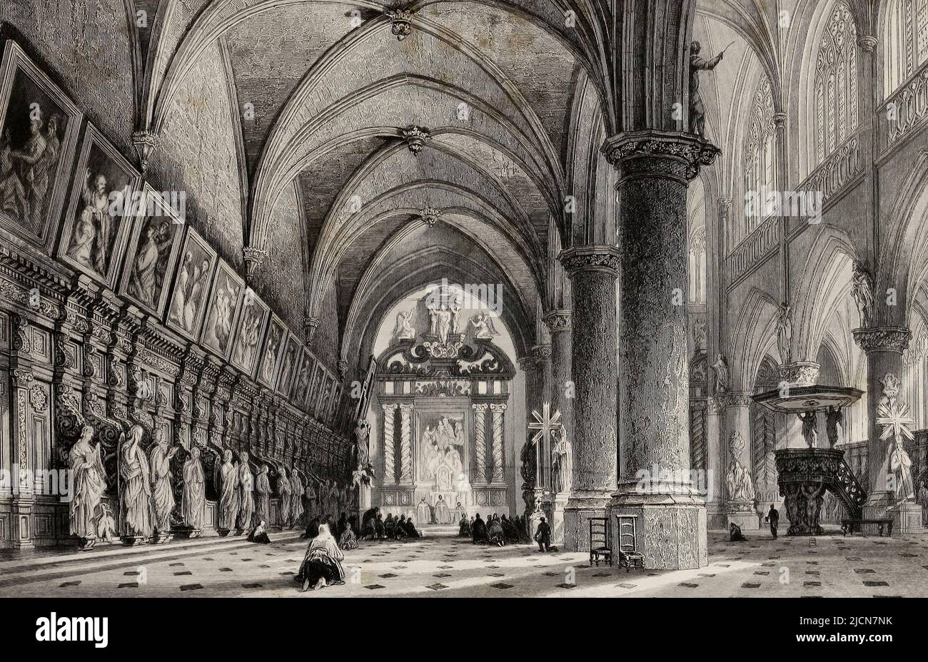 Church of St. Paul's, Antwerp, Belgium, circa 1845 Stock Photo