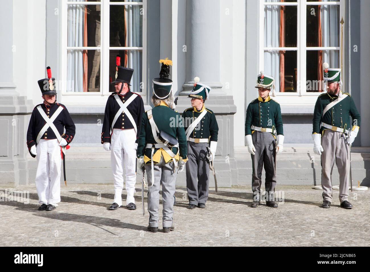 The 5th Light Dragoons, Belgo-Dutch Cavalry at the Napoleonic reenactment of the Duchess of Richmond's ball in Brussels, Belgium Stock Photo