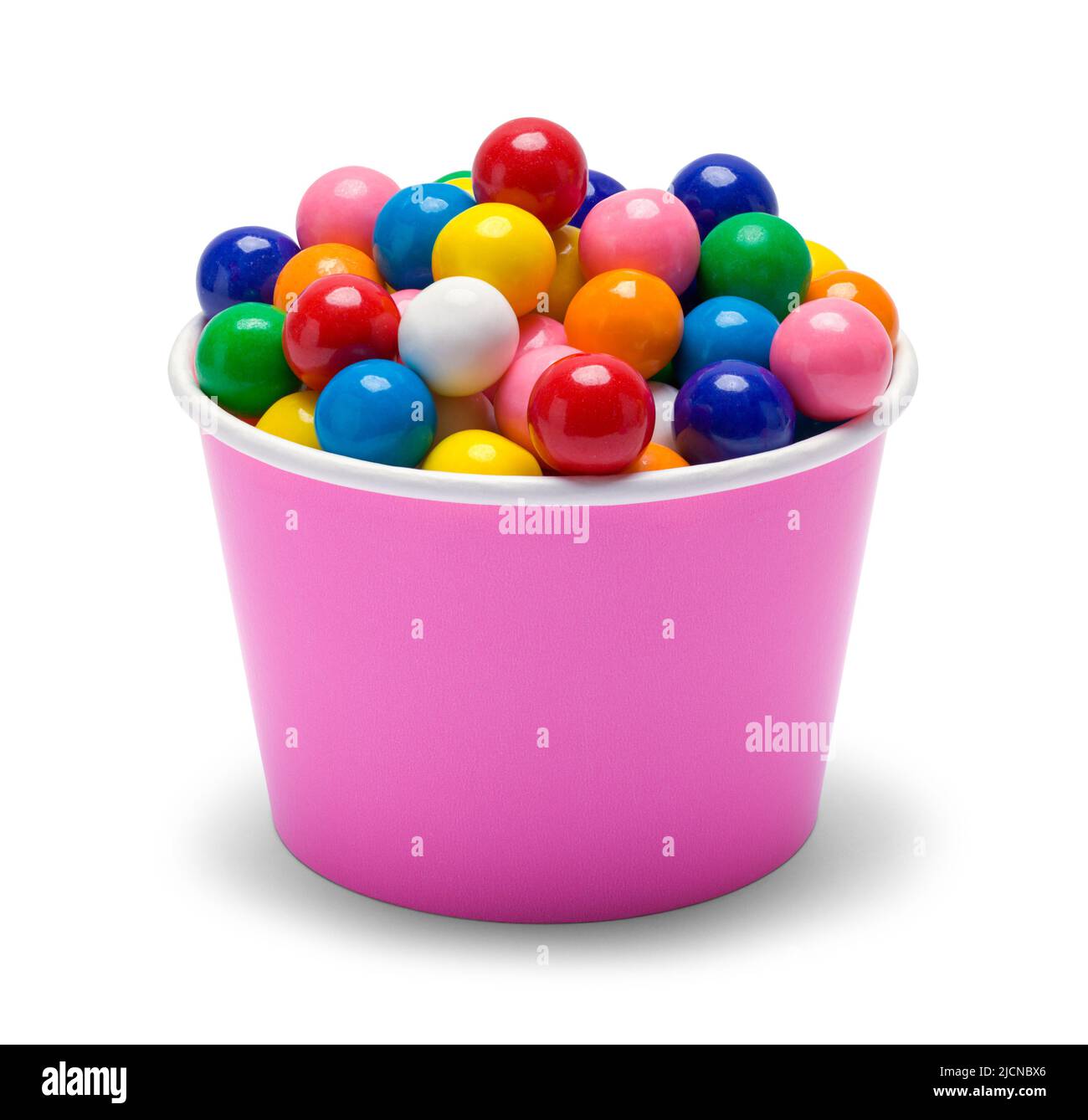 Small Cup of Gum Balls Cut Out on White. Stock Photo