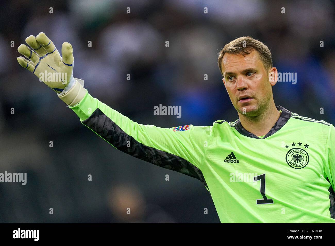 MöNCHENGLADBACH, GERMANY - JUNE 14: goalkeeper Manuel Neuer of Germany during the UEFA Nations League match between Germany and Italy at Borussia-Park on June 14, 2022 in Mönchengladbach, Germany (Photo by Joris Verwijst/Orange Pictures) Stock Photo