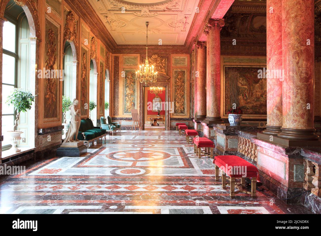 The interior of Egmont Palace (currently the Belgian Ministry of Foreign Affairs) during the Duchess of Richmond's Ball in Brussels, Belgium Stock Photo