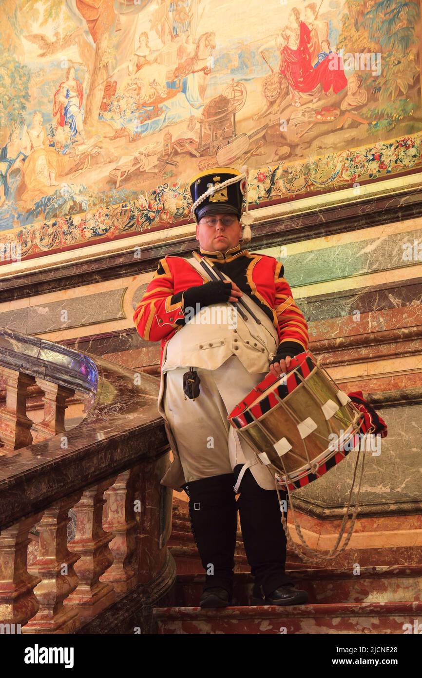 A French drummer boy during the historical reenactment of the Duchess