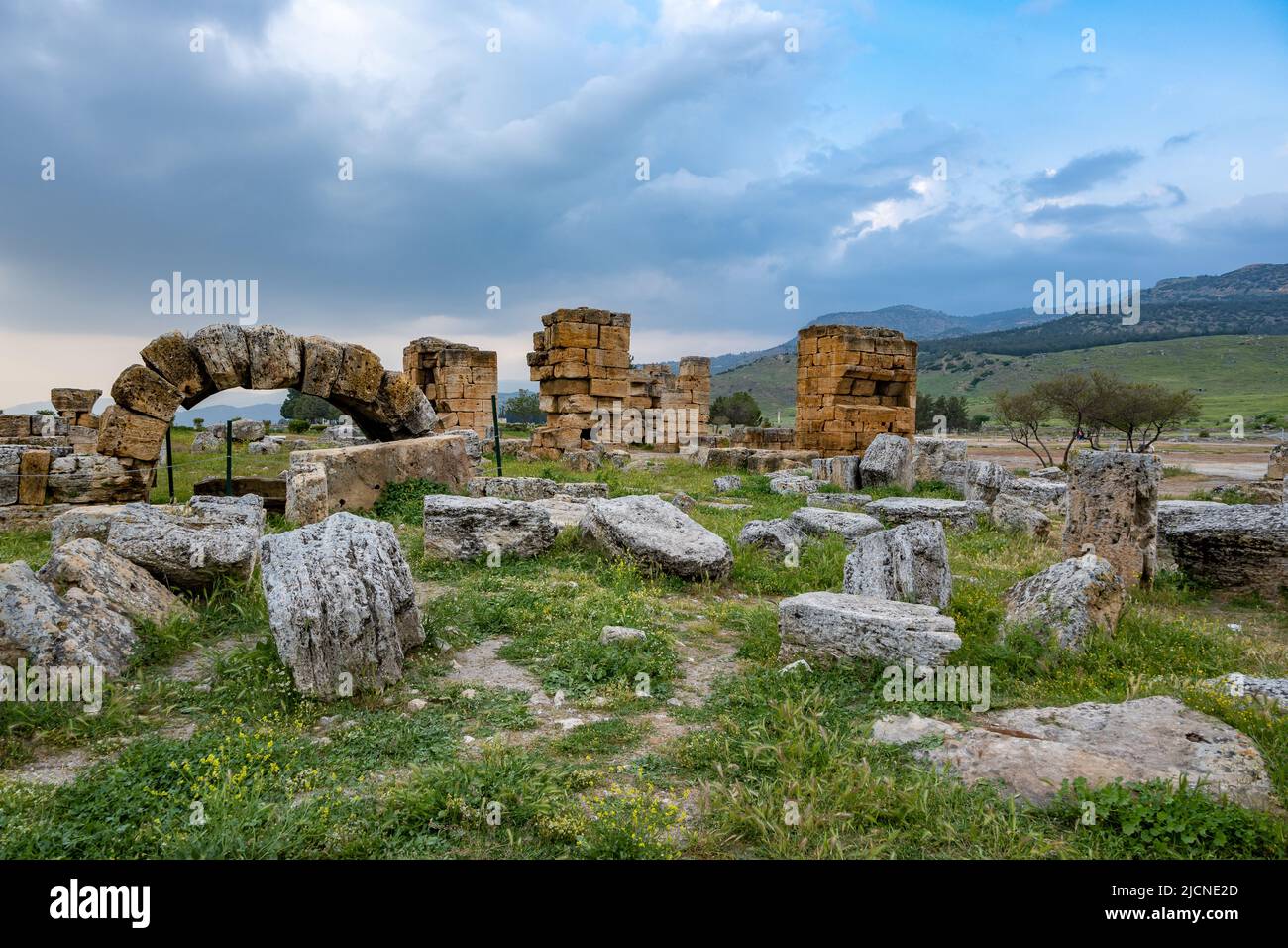 Stone blocks at the ruins of ancient Hierapolis. Pamukkale, Türkiye. Stock Photo