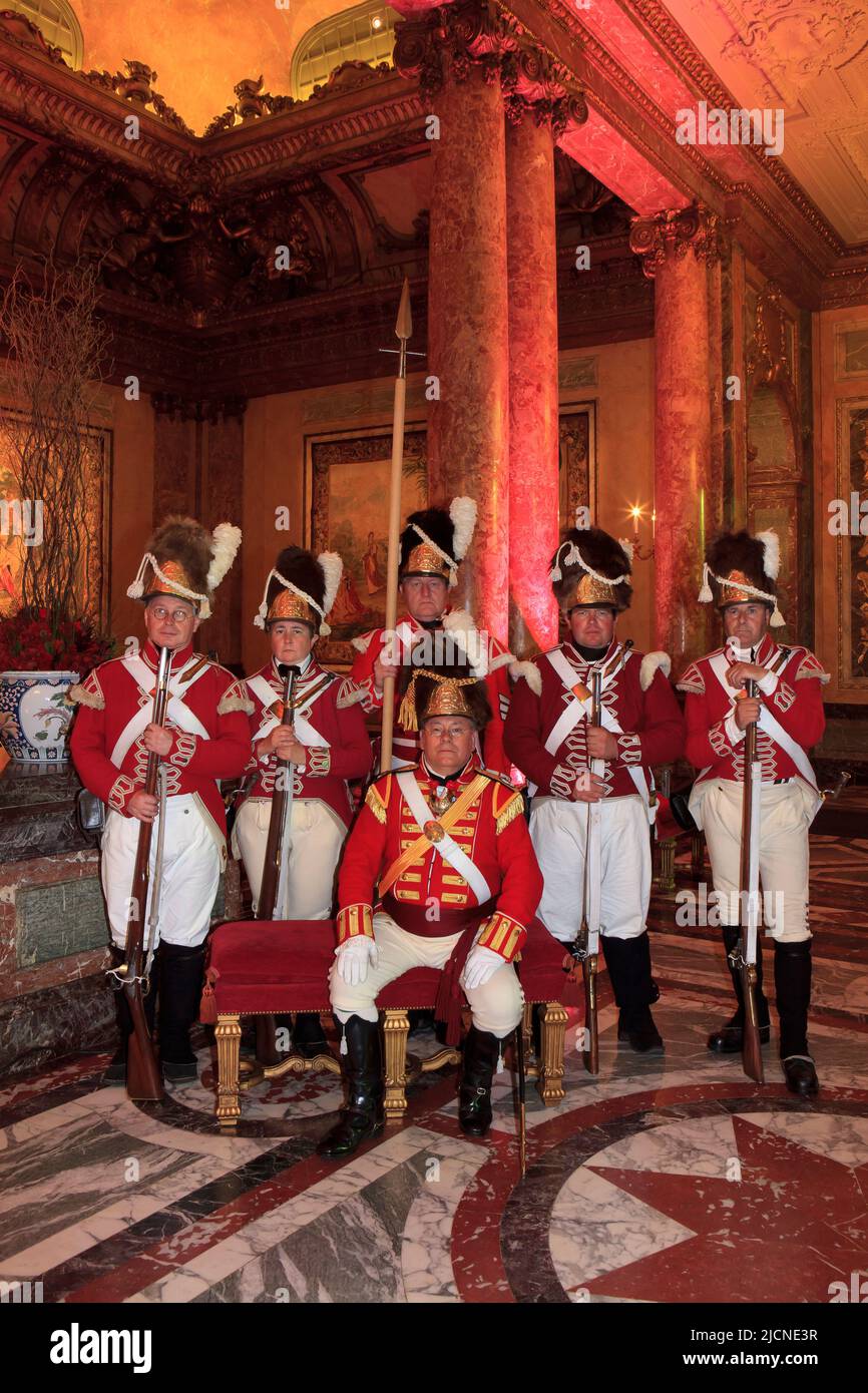British Napoleonic era soldiers at the Duchess of Richmond's ball at Egmont Palace in Brussels, Belgium Stock Photo