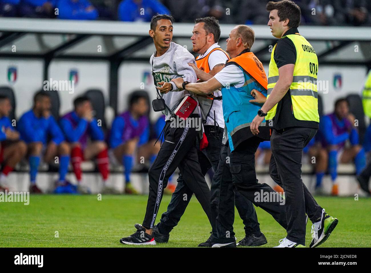 MöNCHENGLADBACH, GERMANY - JUNE 14: pitch invader during the UEFA Nations League match between Germany and Italy at Borussia-Park on June 14, 2022 in Mönchengladbach, Germany (Photo by Joris Verwijst/Orange Pictures) Stock Photo