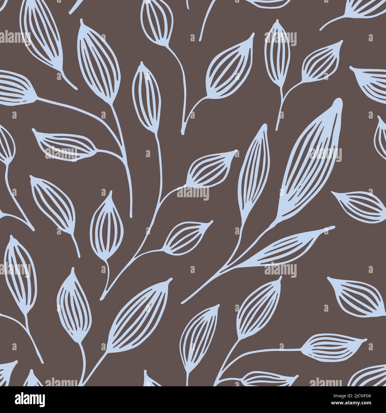 Hand Drawn Floral Seamless Pattern, freehand sketch wallpaper. Background with stylised plant leaves. Foliage botanical backdrop and illustration.  Stock Vector
