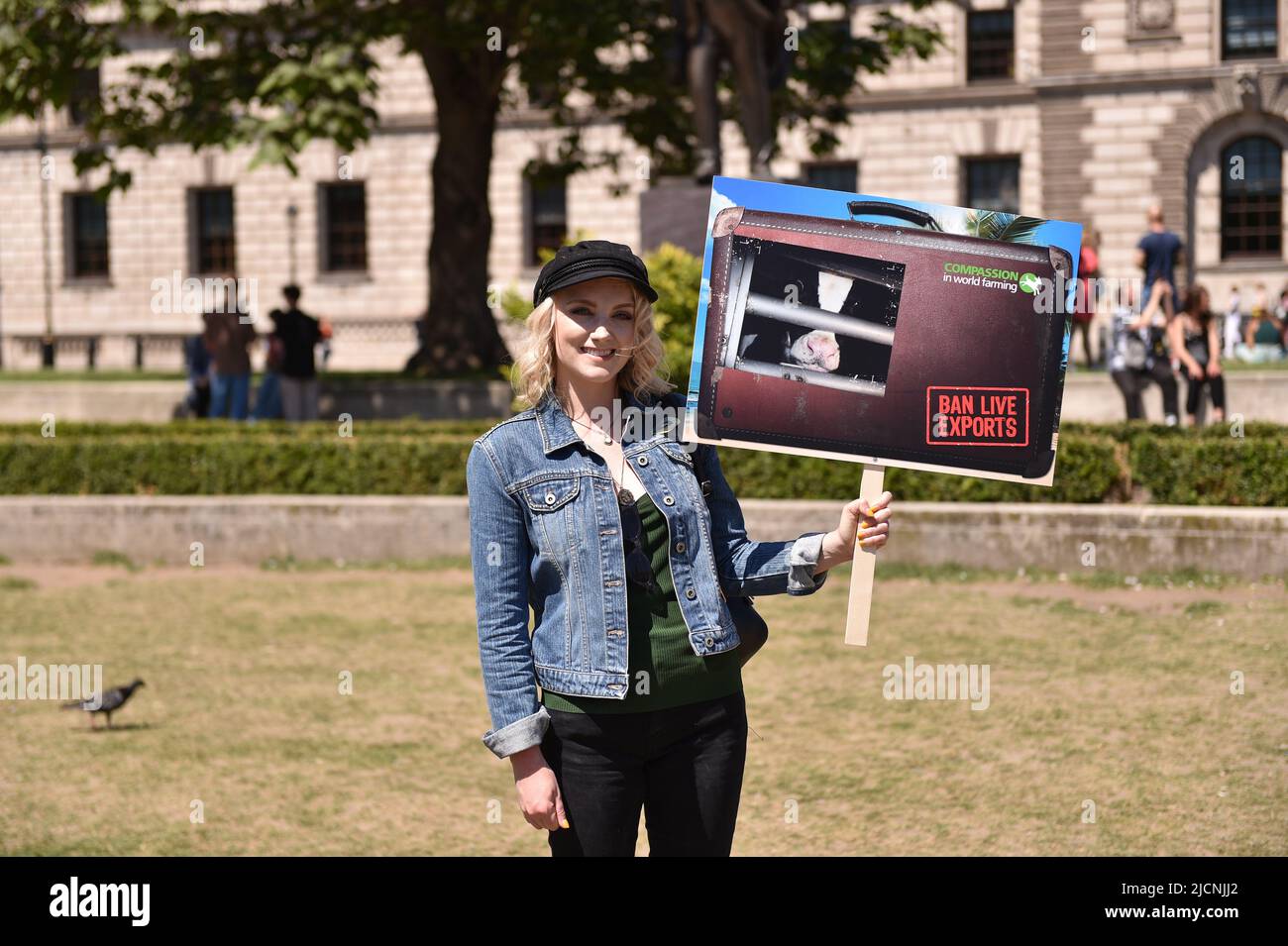 Actress and activist EVANNA LYNCH is seen at the rally. Activists staged a protest in Parliament Square to call on the UK Government to end live animal exports. Stock Photo