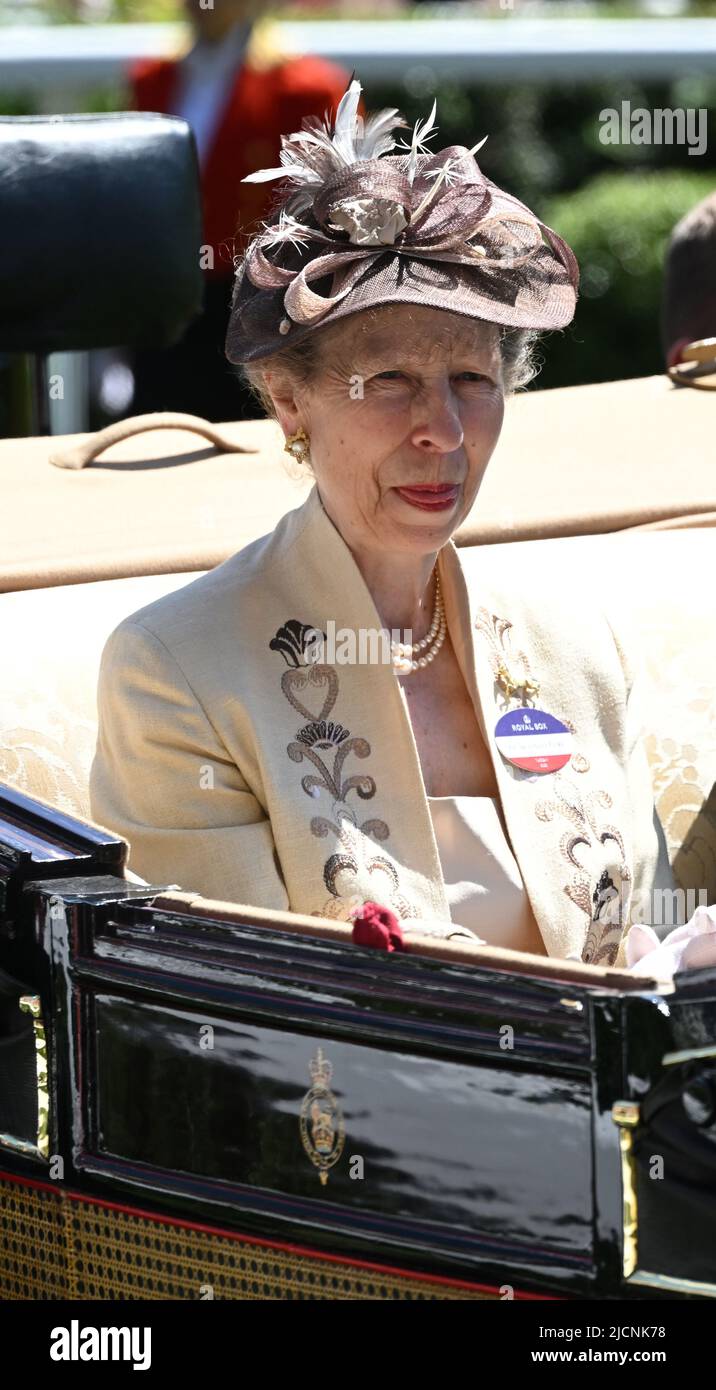 Ascot, UK. 14 June, 2022.  Princess Anne, Princess Royal arrives in an open carriage during the first day of Royal Ascot 2022 in Ascot, England. Credit: Anwar Hussein Credit: Anwar Hussein/Alamy Live News Stock Photo