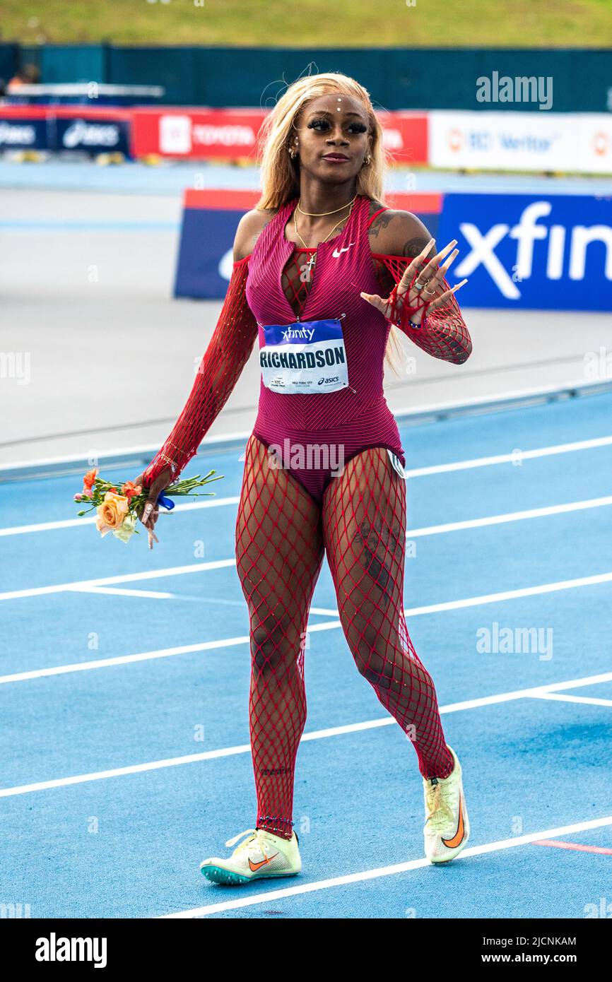Sha'Carri Richardson (USA) wins the women's 200m at the 2022 NYC Grand Prix. Stock Photo