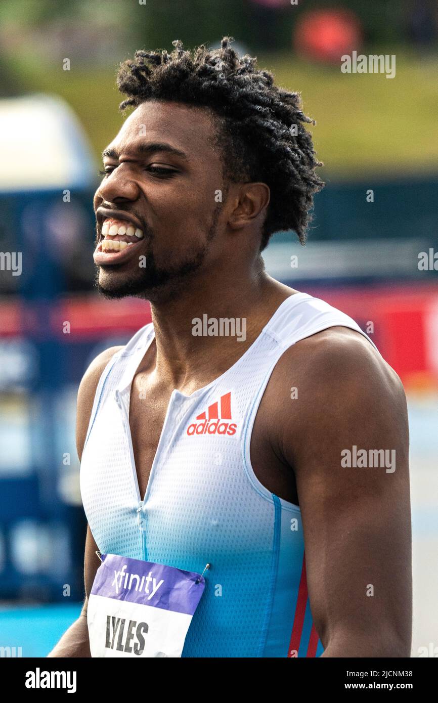 Noah Lyles (USA) wins the men's 200m at the 2022 NYC Grand Prix Stock