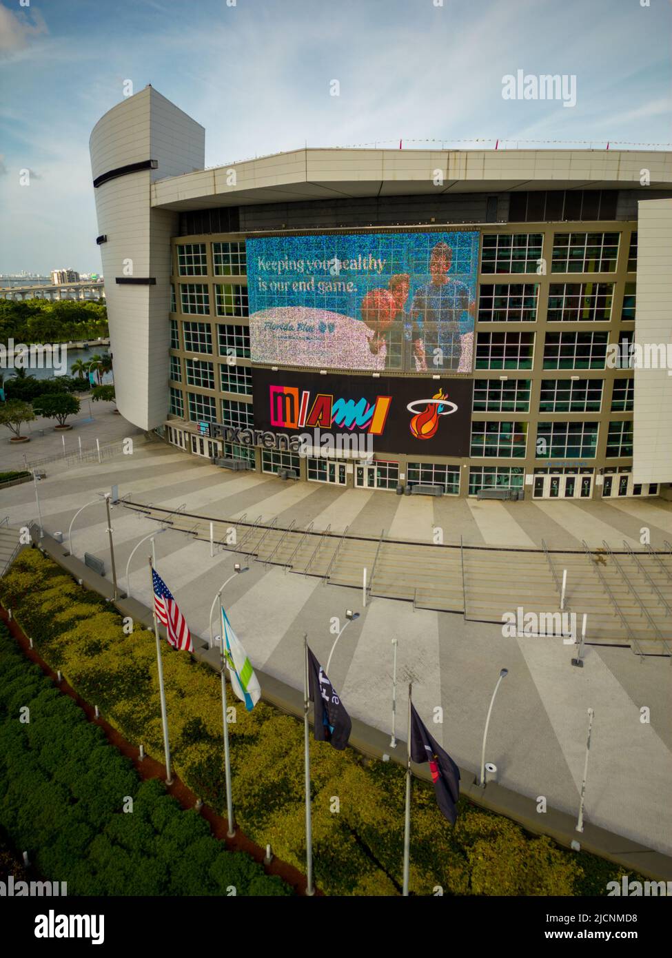 Vertical aerial photo FTX Arena Miami Stock Photo