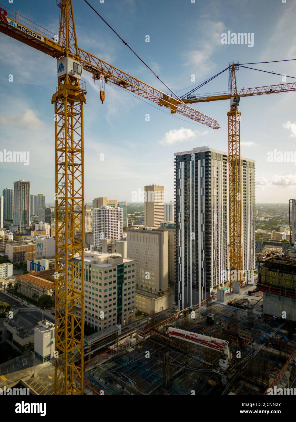 Aerial drone photo highrise construction site Downtown Miami FL Stock