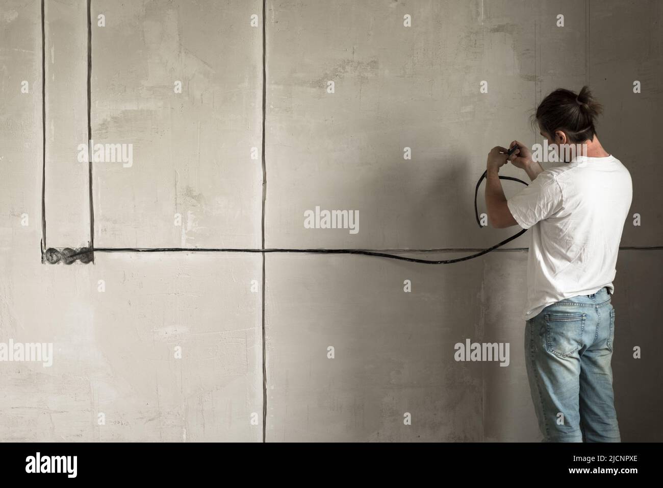 Renovation apartment. Electrical wiring. Empty walls, repairs house