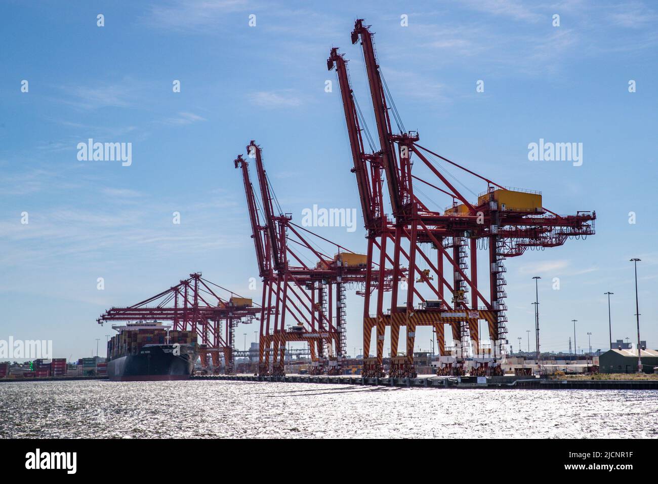 Cranes at the port of Melbourne, Victoria, Australia on Sunday, April 17, 2022.Photo: David Rowland / One-Image.com Stock Photo