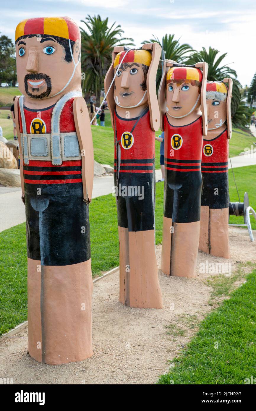 Baywalk Bollards, Geelong Waterfront, Victoria, Australia on Sunday, April 17, 2022.Photo: David Rowland / One-Image.com Stock Photo