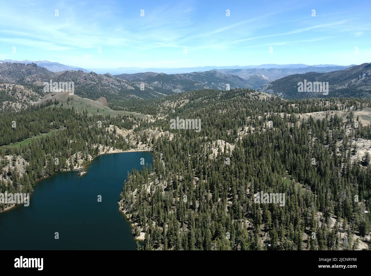 High Sierra Mountains near Markleeville, California. Kinney Lake, Lake Alpine and Ebbets peak are shown. Stock Photo