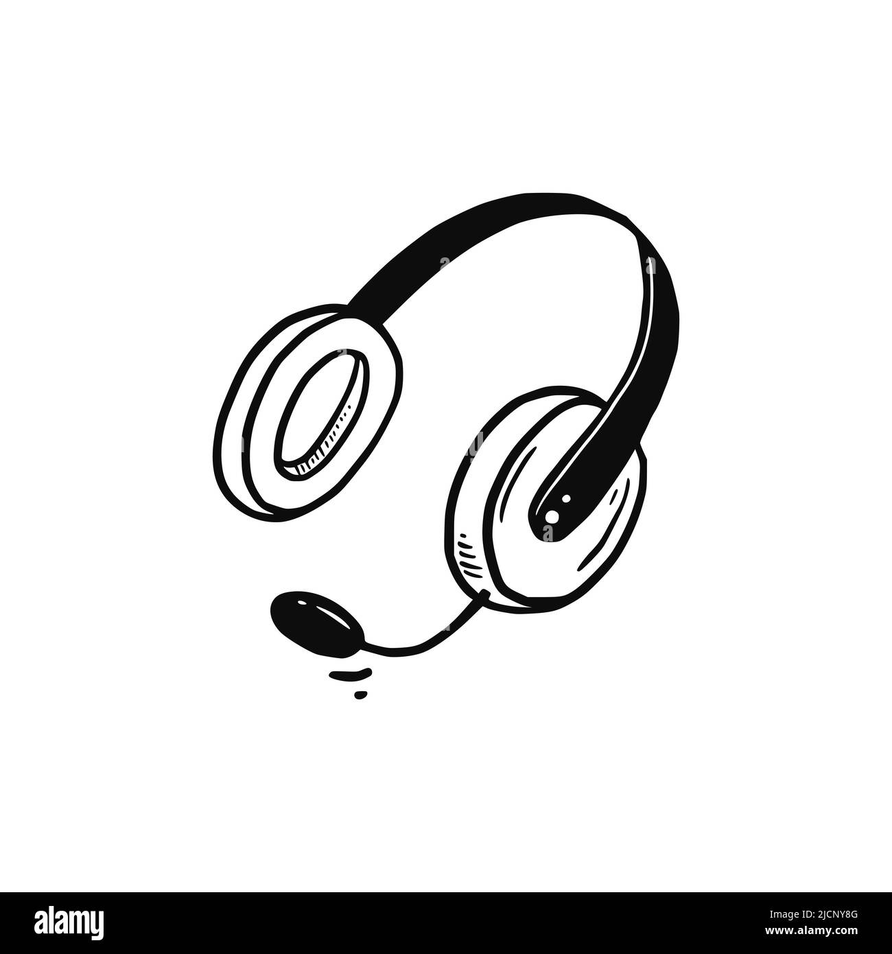 Headphone doodle hand drawn sketch element. Headphone with microphone