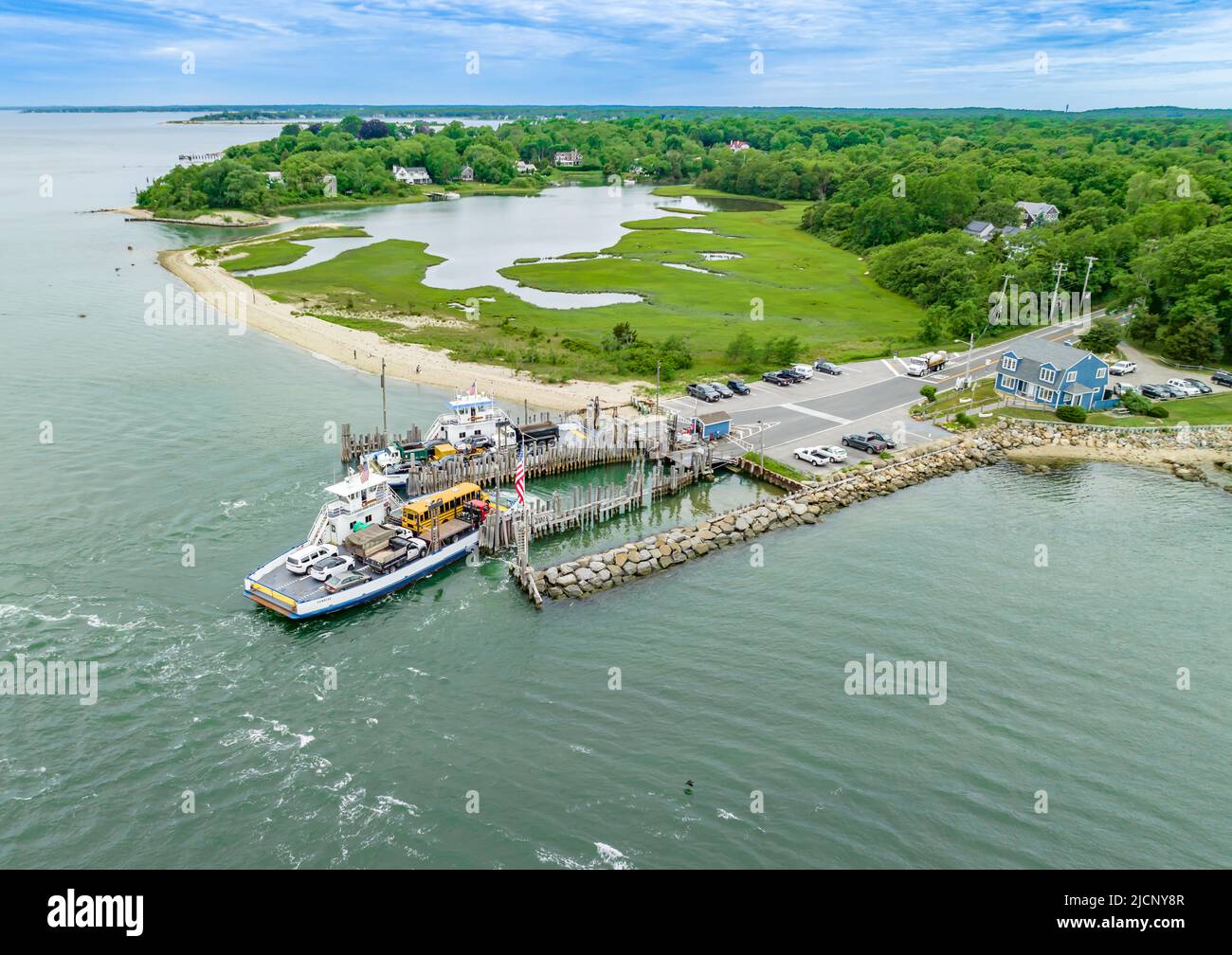 Aerial view of the Shelter Island South Ferry Stock Photo Alamy