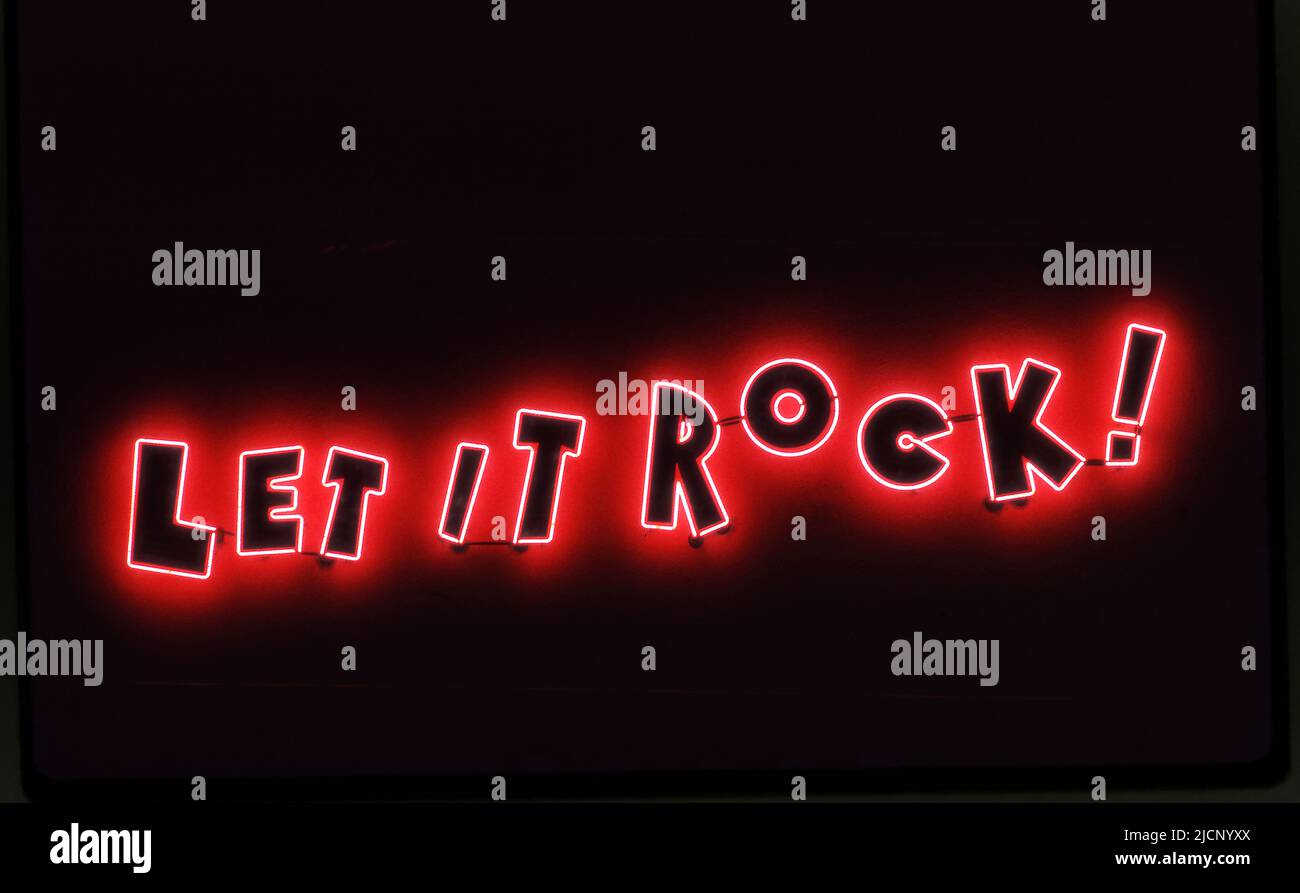 Let It Rock, Neon sign, Melrose Ave., Los Angeles, CA Stock Photo