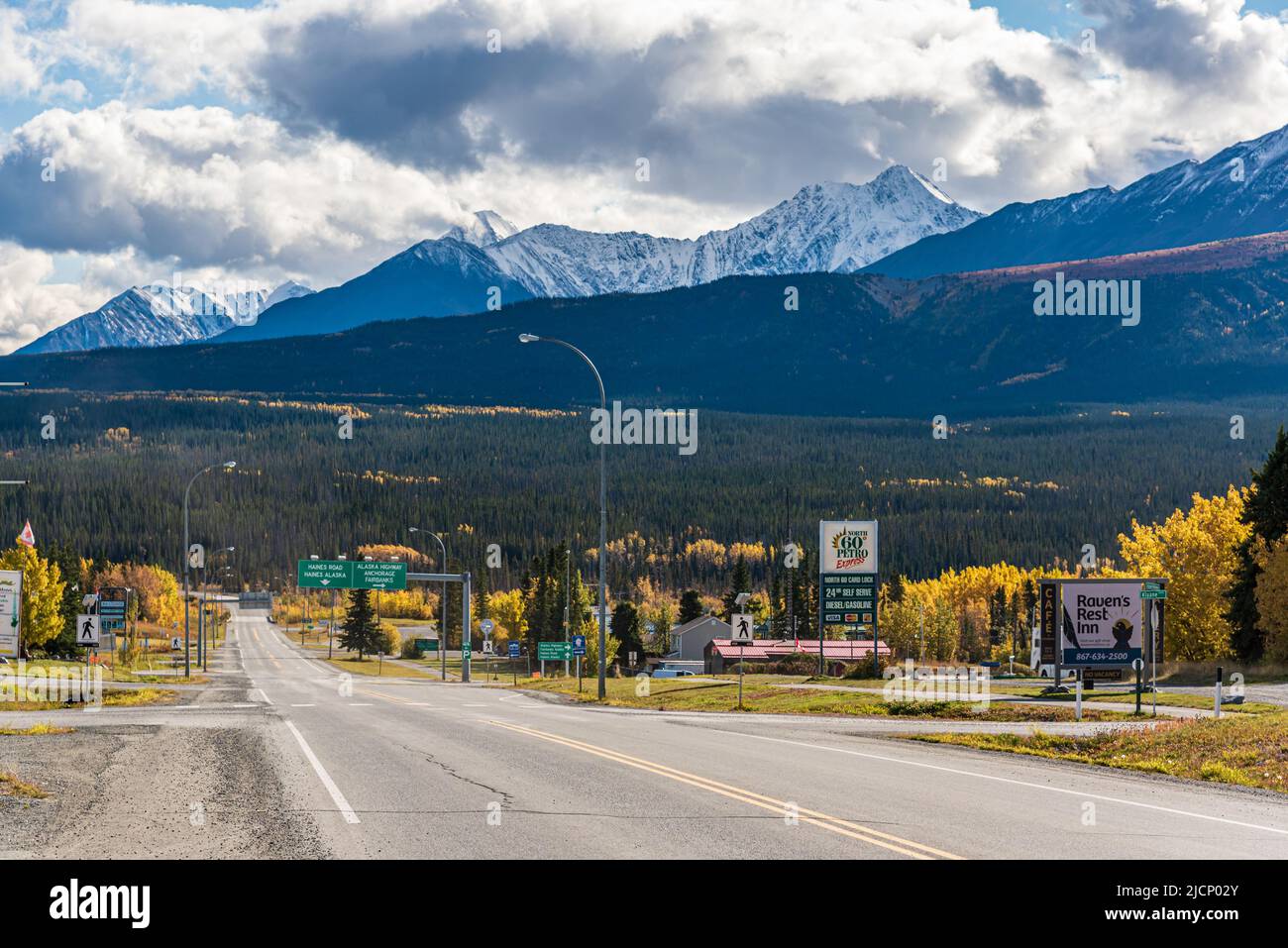 Village of Haines Junction in Yukon Territory during fall, autumn