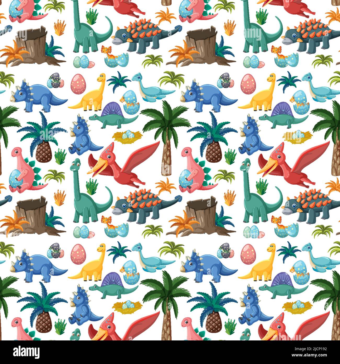 Cute dinosaur seamless pattern illustration Stock Vector Image & Art