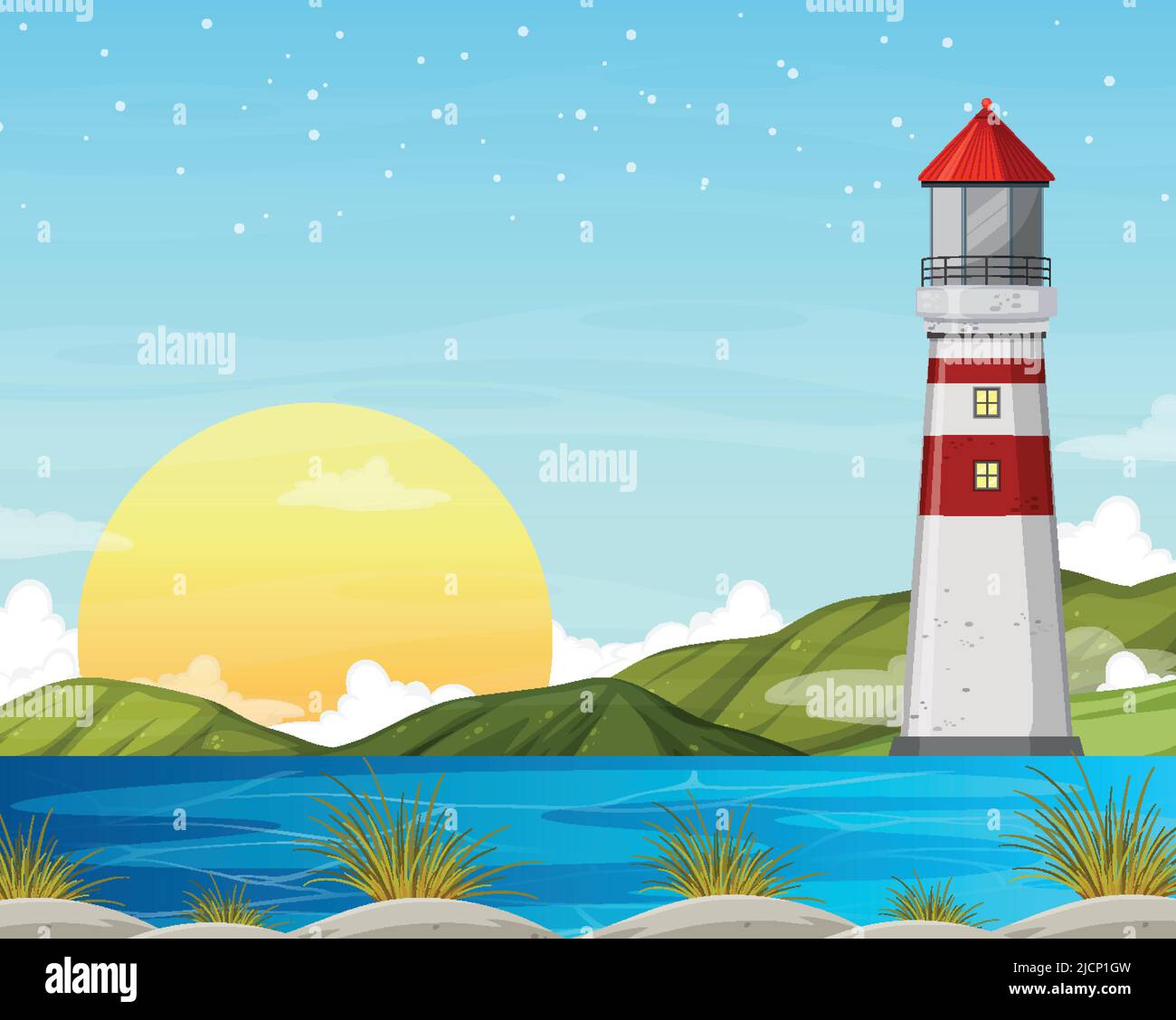Lighthouse on the coast scene illustration Stock Vector Image & Art - Alamy