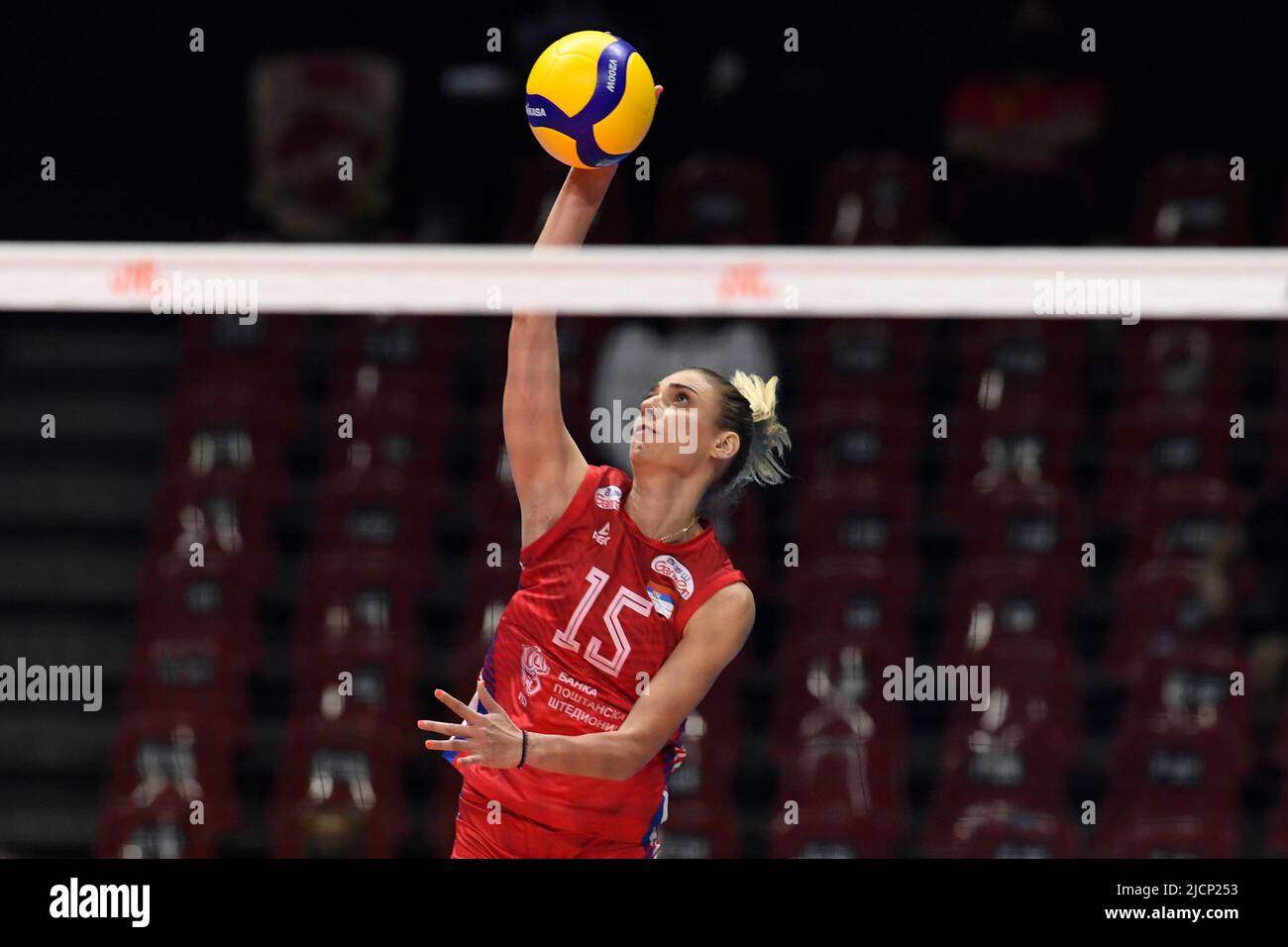 Brasilia, Brazil. 14th June, 2022. DF - Brasilia - 06/14/2022 - WOMEN'S NATIONS VOLLEYBALL LEAGUE SERBIA X ITALY - Serbian player Stevanovic Jovana attacks during a match against Italy at Nilson Nelson Gymnasium for the Women's Volleyball Nations League 2022. Photo: Mateus Bonomi/AGIF/Sipa USA Credit: Sipa USA/Alamy Live News Stock Photo