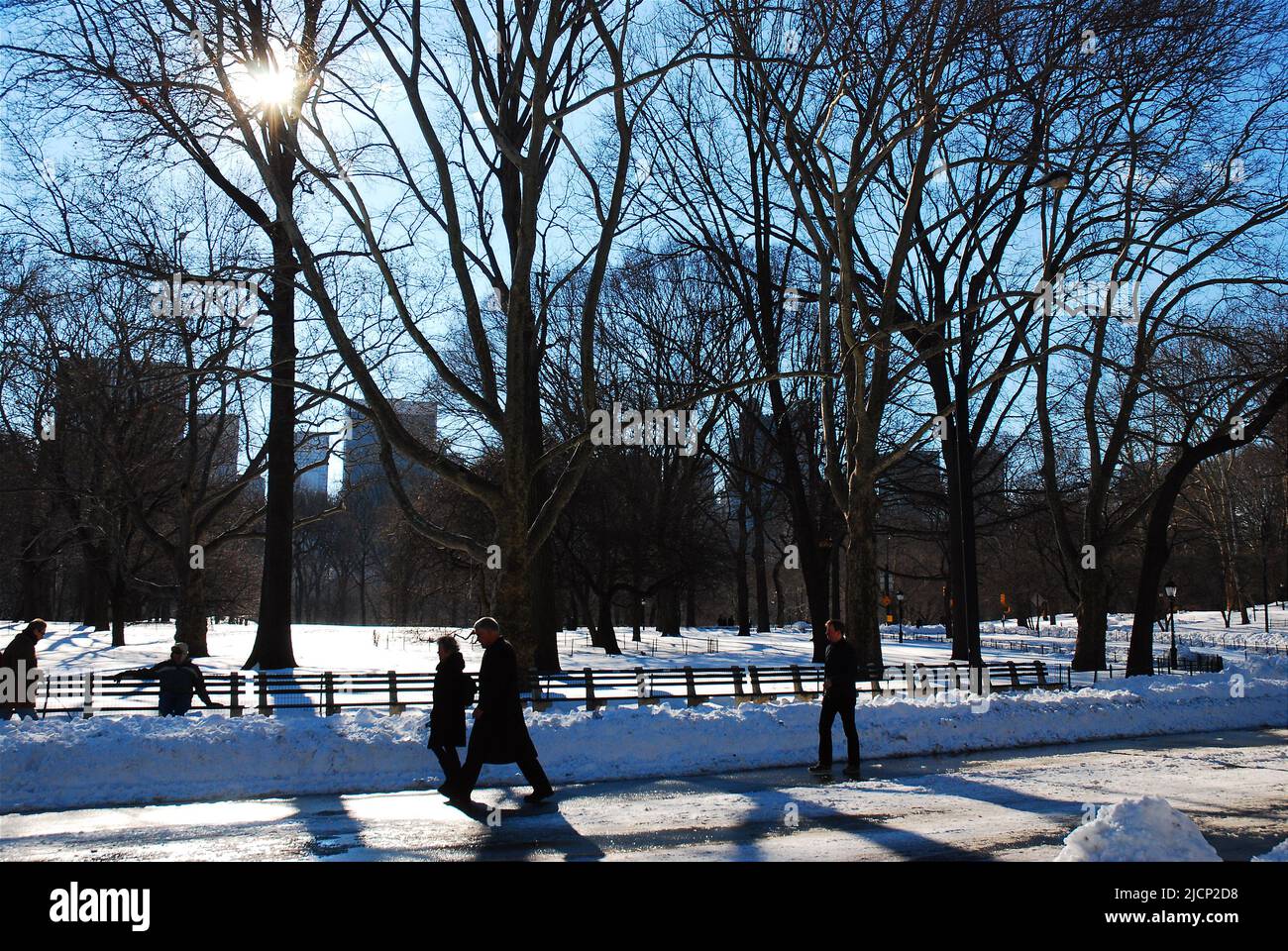 People walk through the Mall of Central Park in New York City on a ...