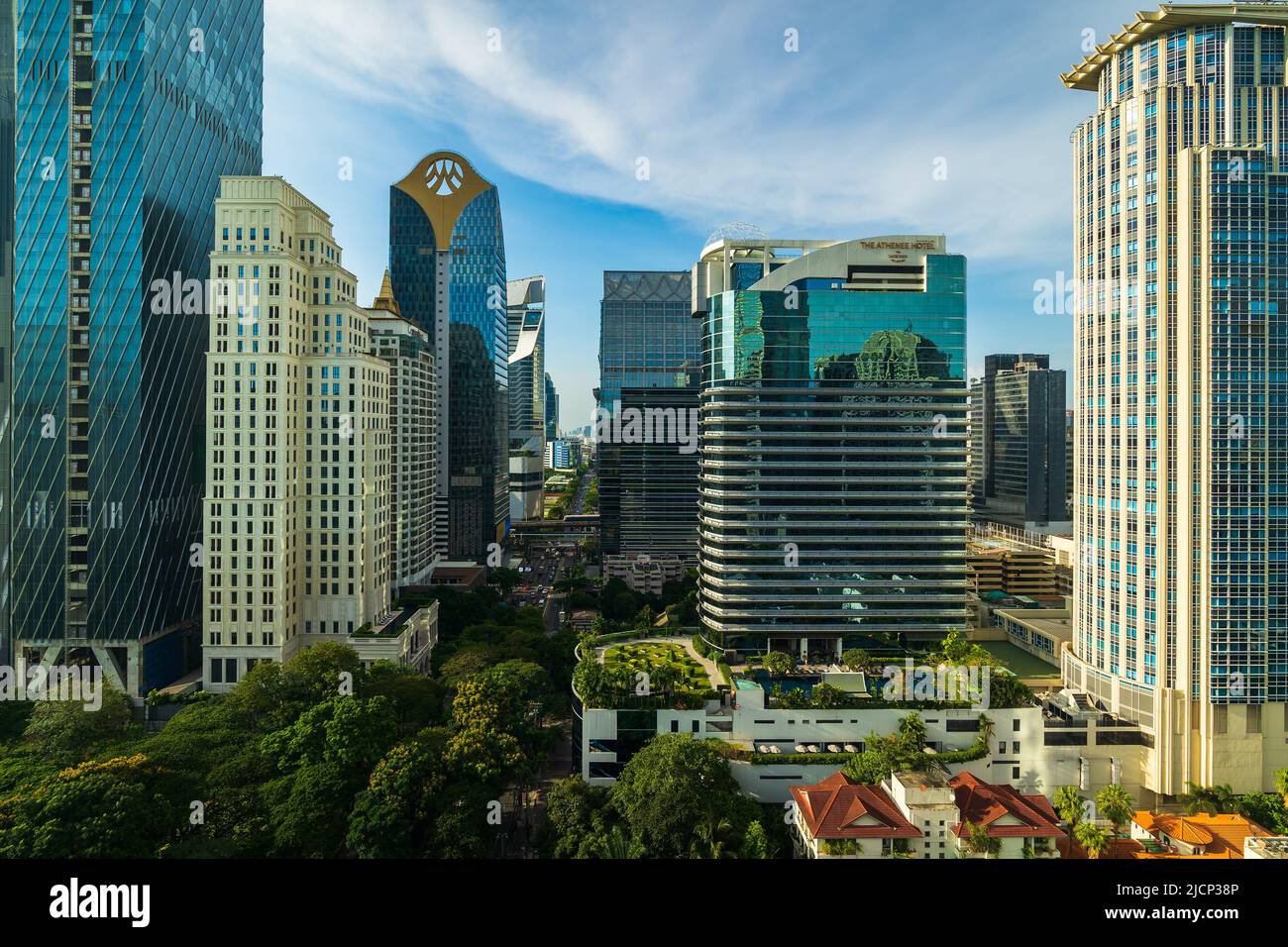 Bangkok, Thailand - April 24 ,2022 : business center building with Whitthayu road in Bangkok city, Thailand Stock Photo