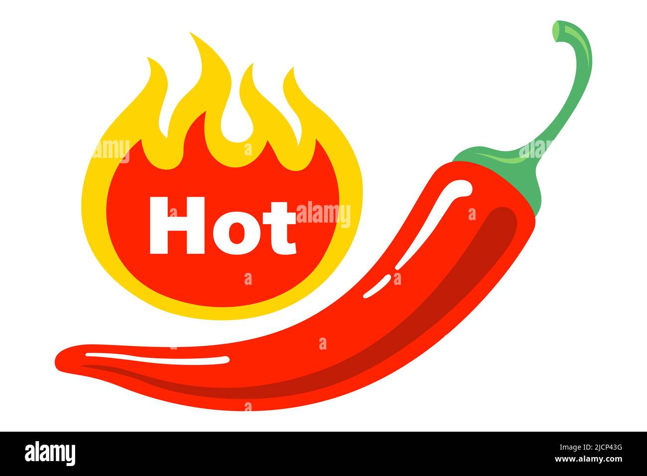 very hot pepper with fire. vegetable spice school. flat vector