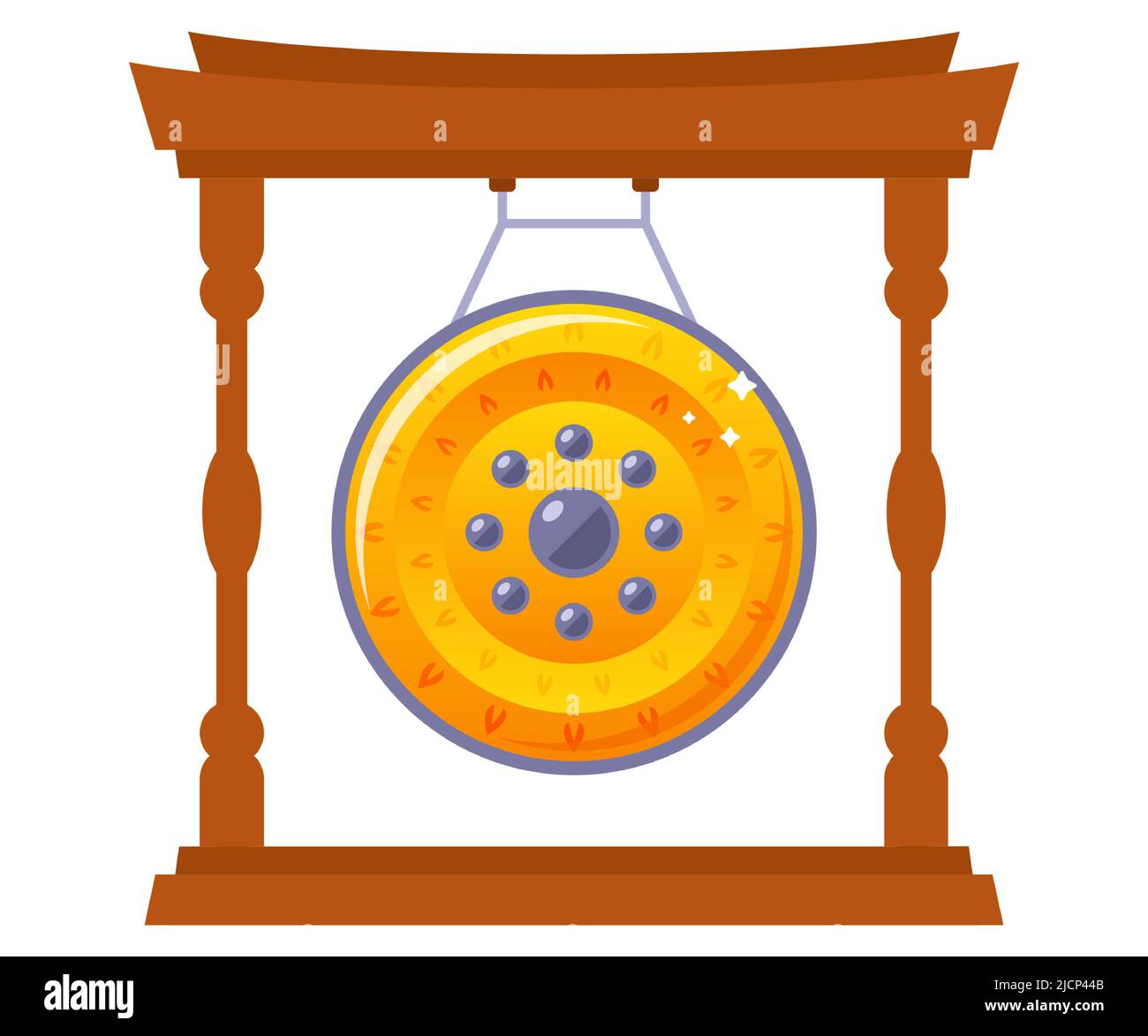 religious golden gong in asia. strike the iron gong. flat vector illustration. Stock Vector
