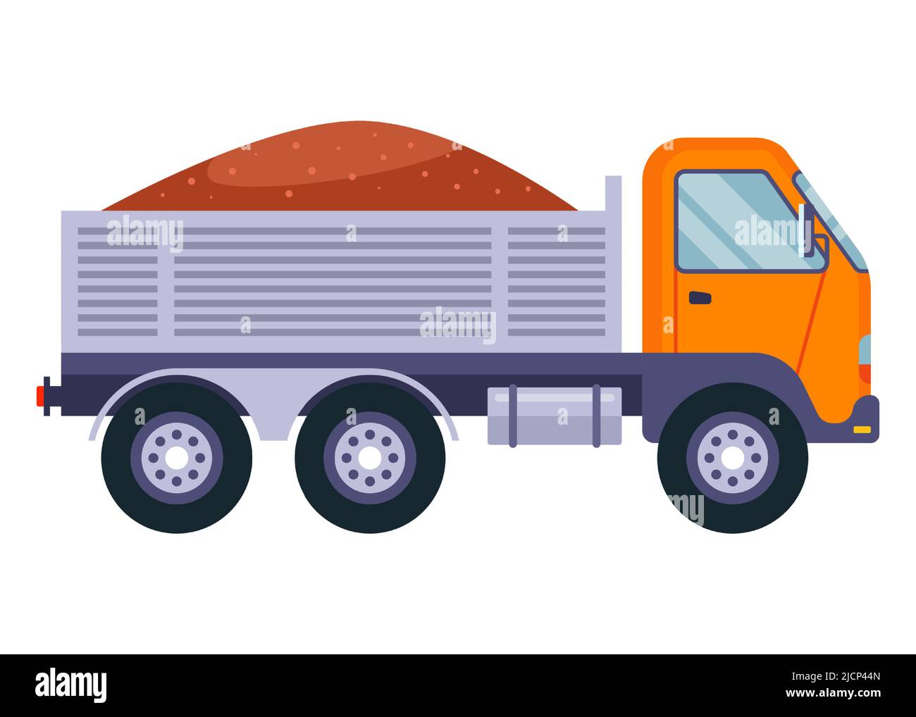 an orange truck with a body is transporting cargo. flat vector ...