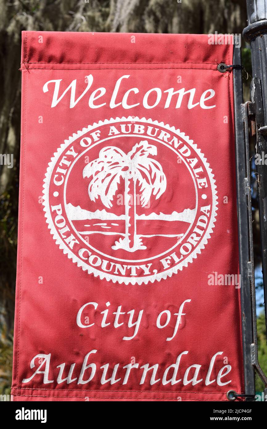 Red City of Auburndale Florida Sign Stock Photo Alamy