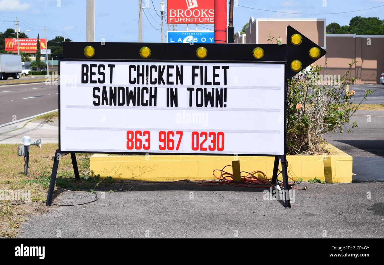 Sign Stock Photos: Chicken Filet Sign at a restaurant in Florida Stock Photo