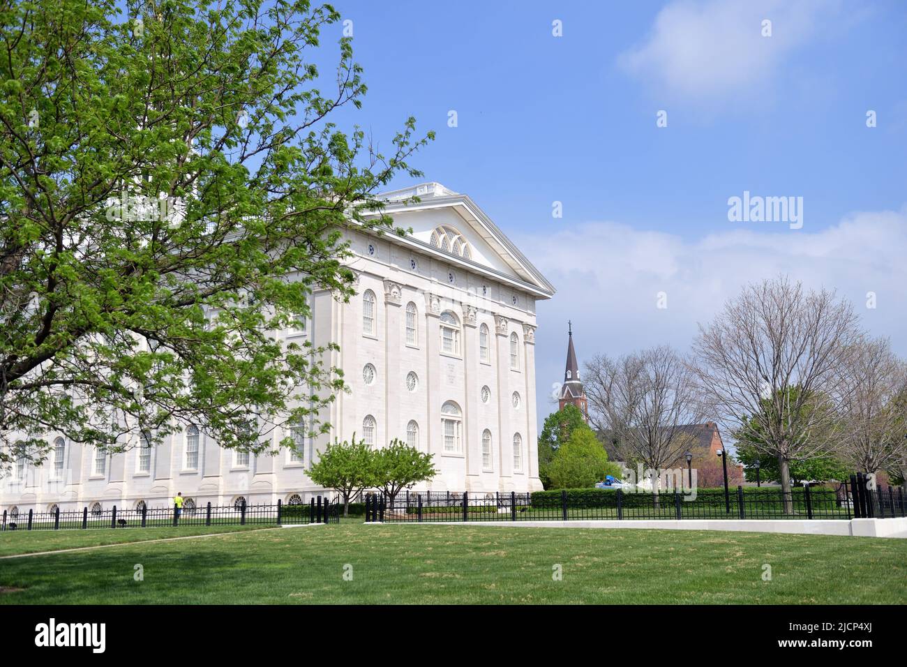 Nauvoo, Illinois, USA. The Nauvoo Illinois Temple, built in the Greek revival architectural style, was dedicated in 2002. Stock Photo