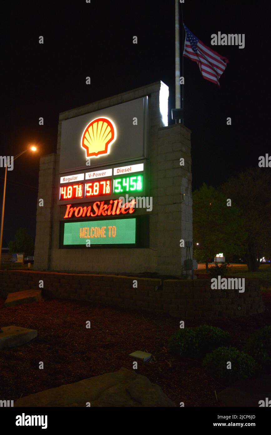 Night time photo of the Petro Truck Stop in Monee Illinois; Shell gas