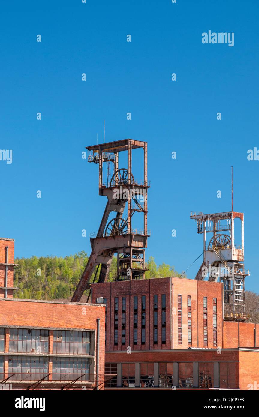 Old mine shaft towers and building, La Mine Wendel museum, Petite-Rosselle, Moselle (57), Grand Est region, France Stock Photo